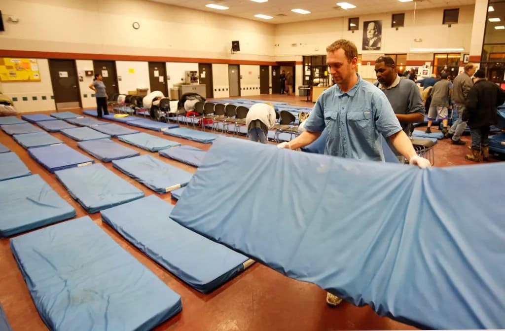 Inside an overnight shelter
