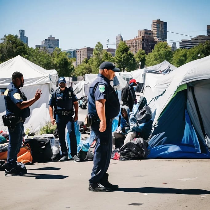 Security guards preparing to move the homeless